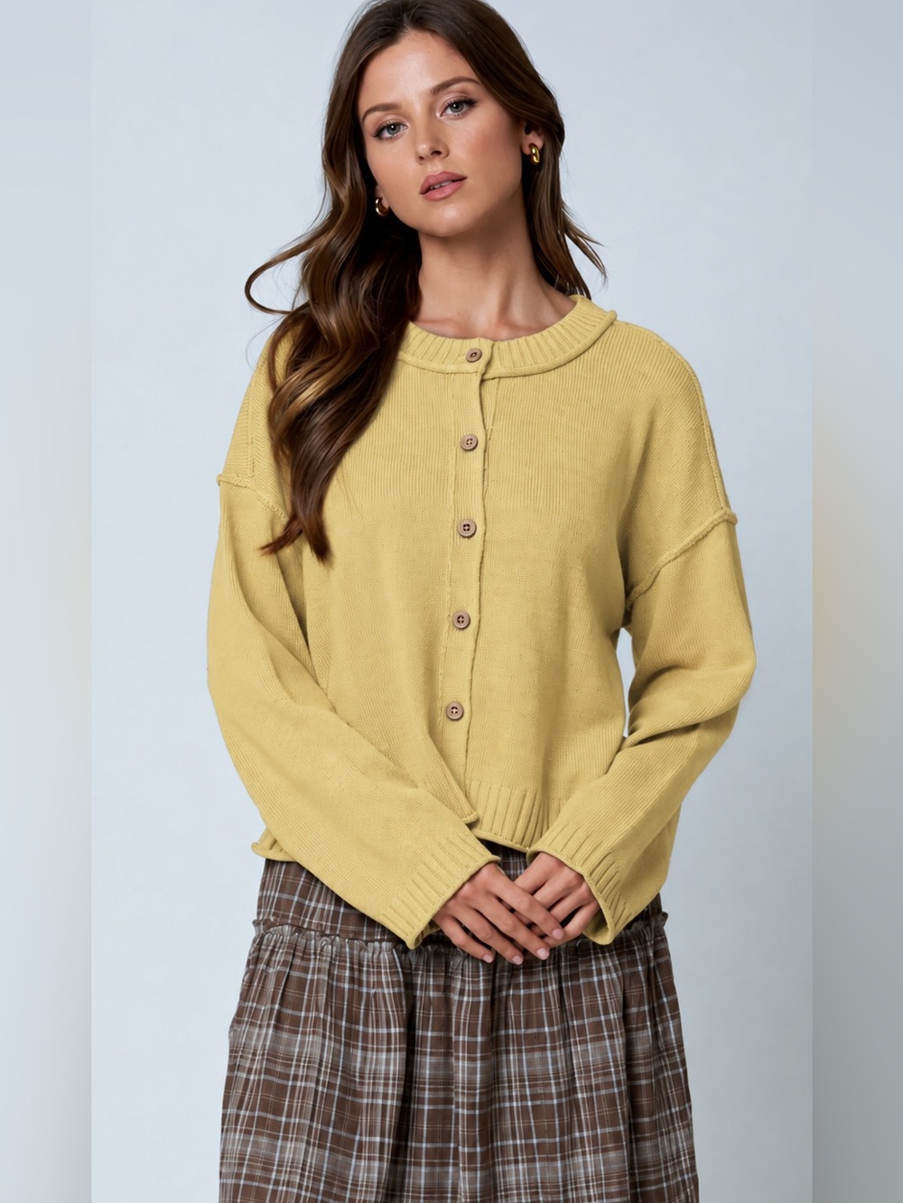 Blu Pepper Soft Yellow Button-Up Knit Cardigan